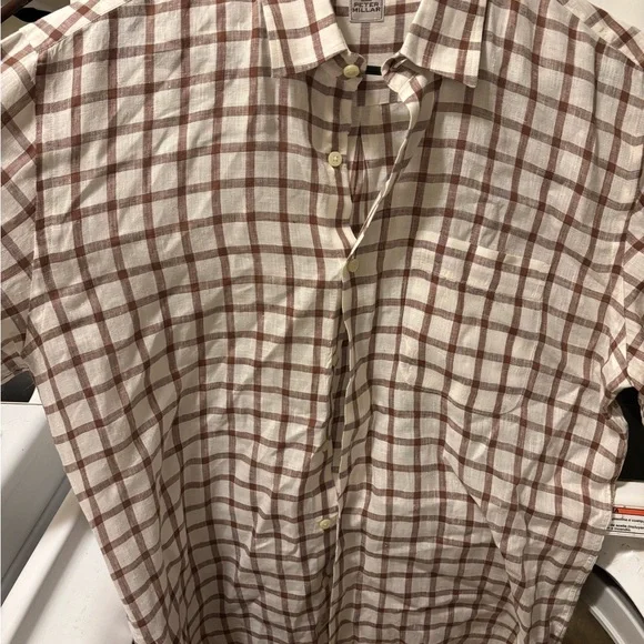 Peter Millar Men's Cream and Brown Plaid Shirt - Picture 2 of 3